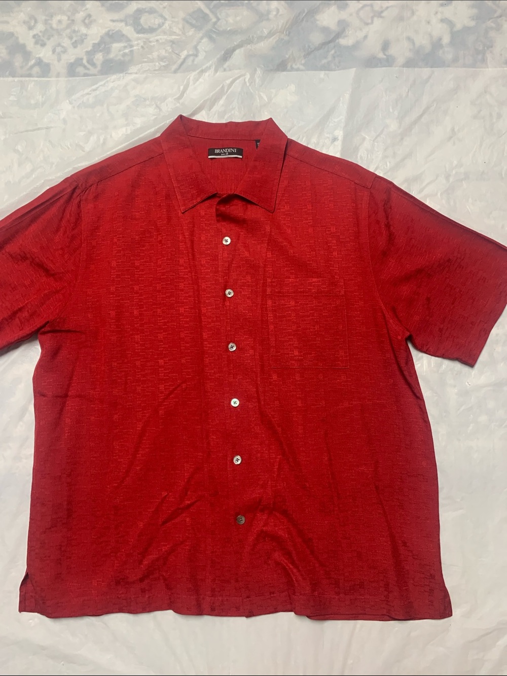 Brandini Pure Silk 100% Silk Red Short Sleeve Button Down Shirt Size Large